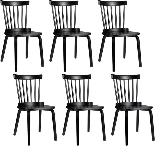 Unovivy Wood Dining Chairs Set of 6, Windsor Farmhouse Spindle Back, Widen Seat, Modern Mid-Century Country Style, for Living Room Restaurant, Black