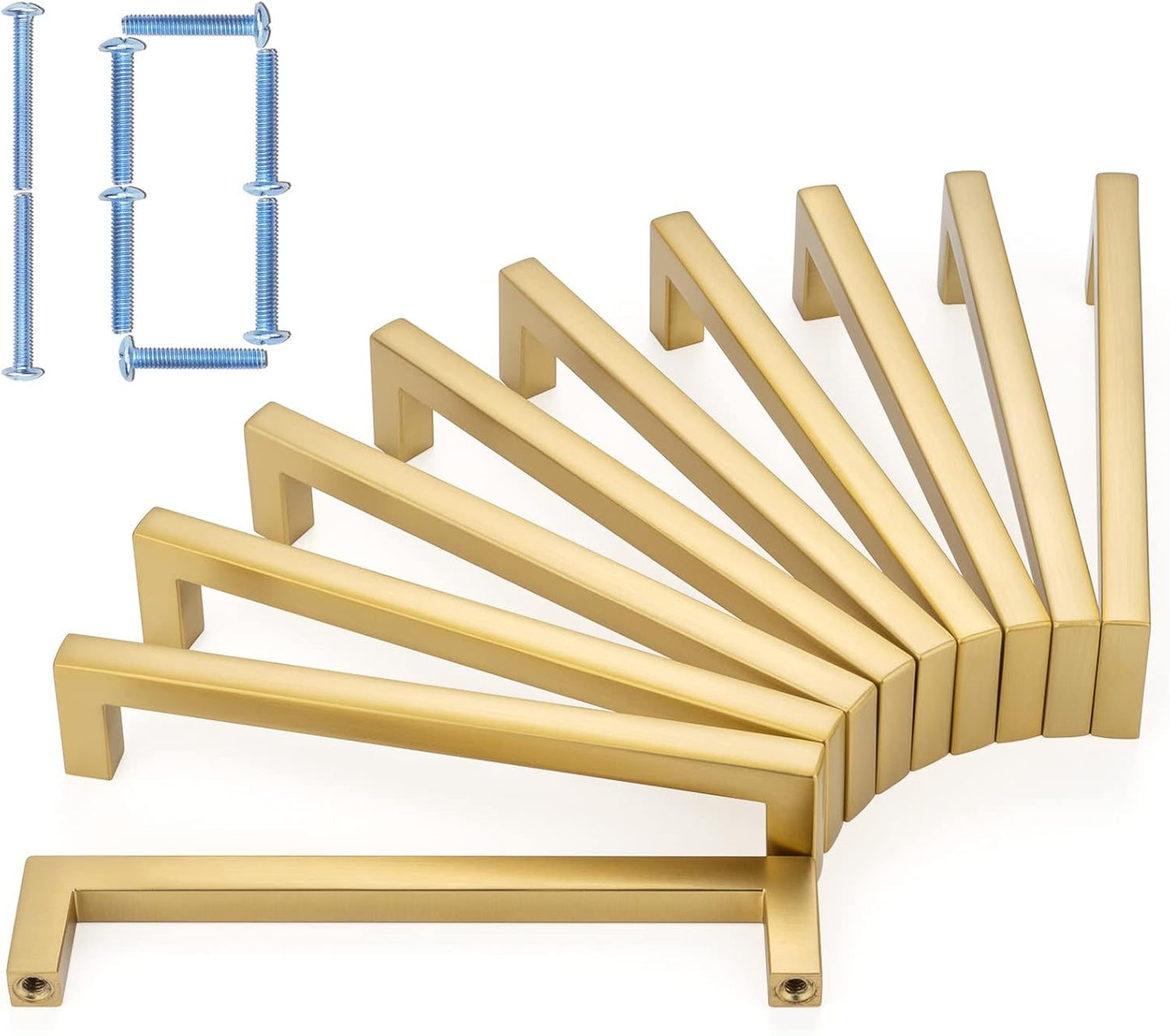 KOOFIZO Solid Square Bar Cabinet Handle - Brushed Gold Furniture Pull, 5 Inch/128mm Screwhole Distance, 10-Pack for Kitchen Cupboard Door, Bedroom Dresser Drawer, Bathroom Wardrobe Hardware