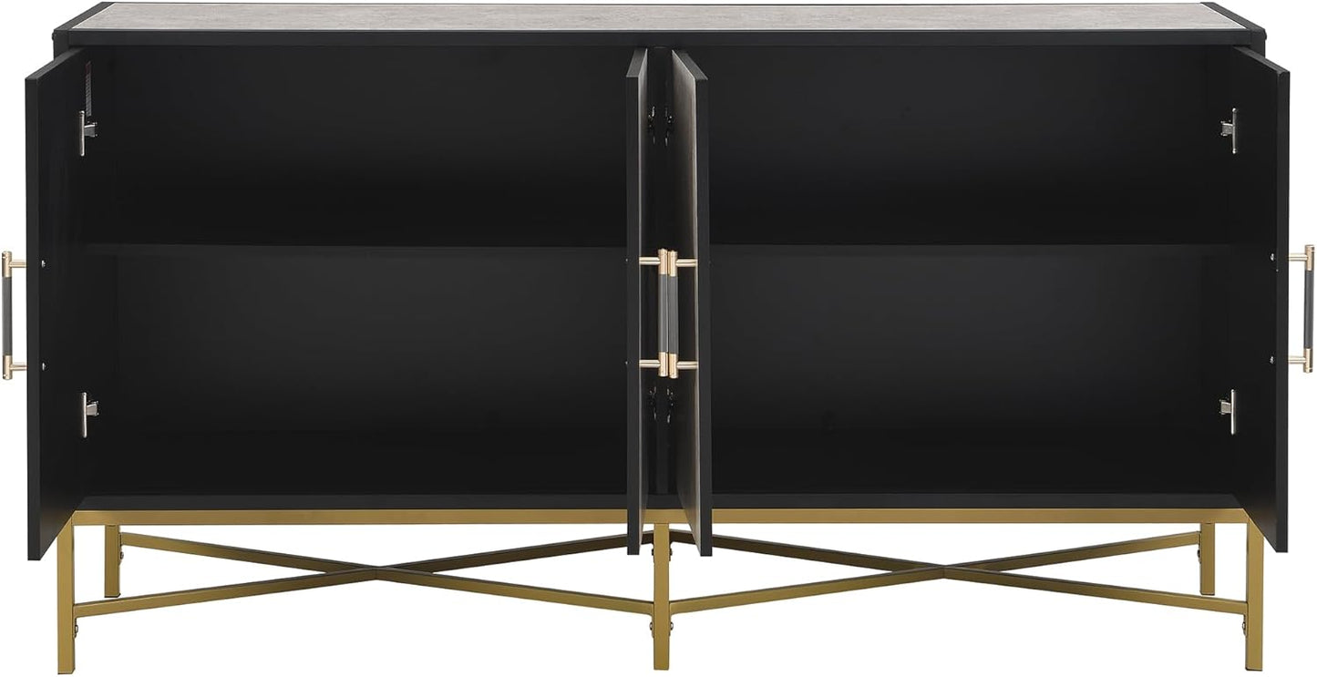 Merax Sideboard Buffet Cabinet with Storage, 4 Door Modern Cupboard w/Cross-Leg Design, Console Table for Kitchen, Dining/Living Room, Grey