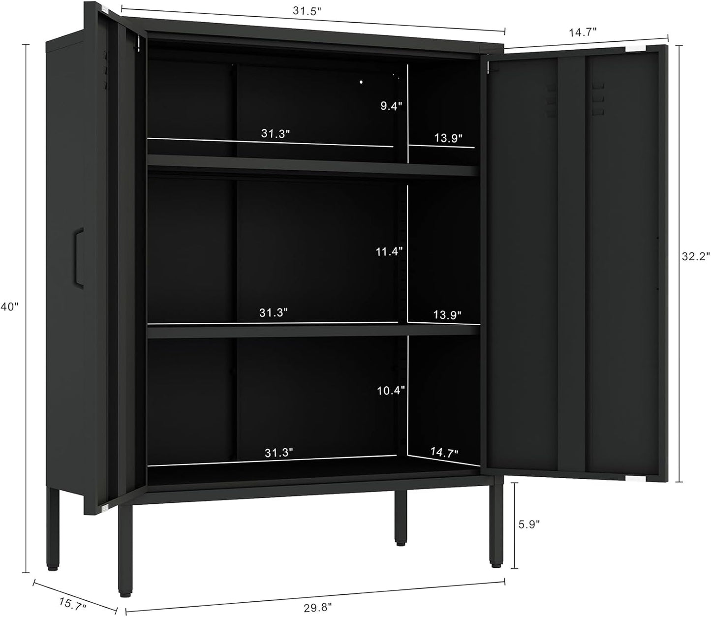 Manhattan Comfort Naomi Modern Metal Accent Cabinet, Minimalist Storage Cabinet with Doors & Adjustable Shelves, Vented Doors, Sturdy Steel Build, Versatile & Multi-Purpose Home Furniture, Black