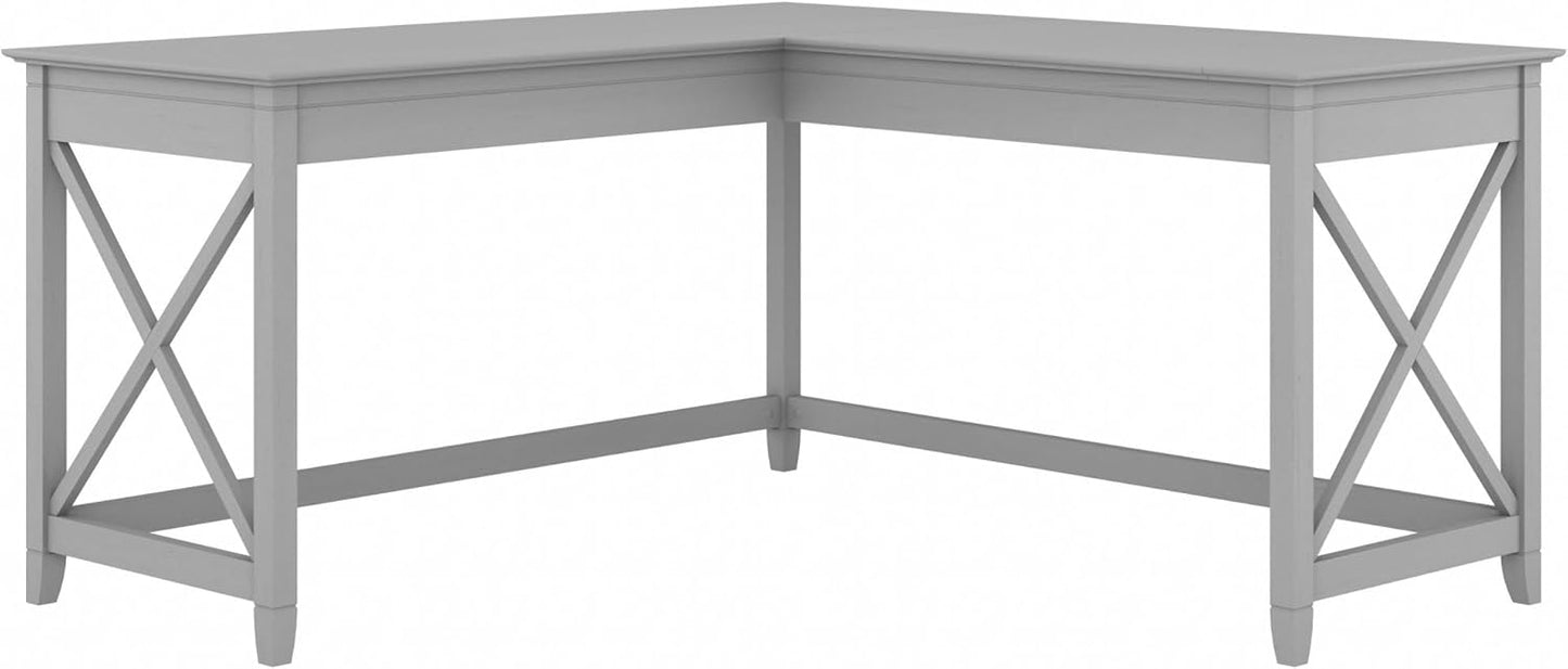 Bush Furniture Key West 60W Modern Farmhouse L Shaped Desk in Cape Cod Gray | 60-Inch Corner Table for Home Office