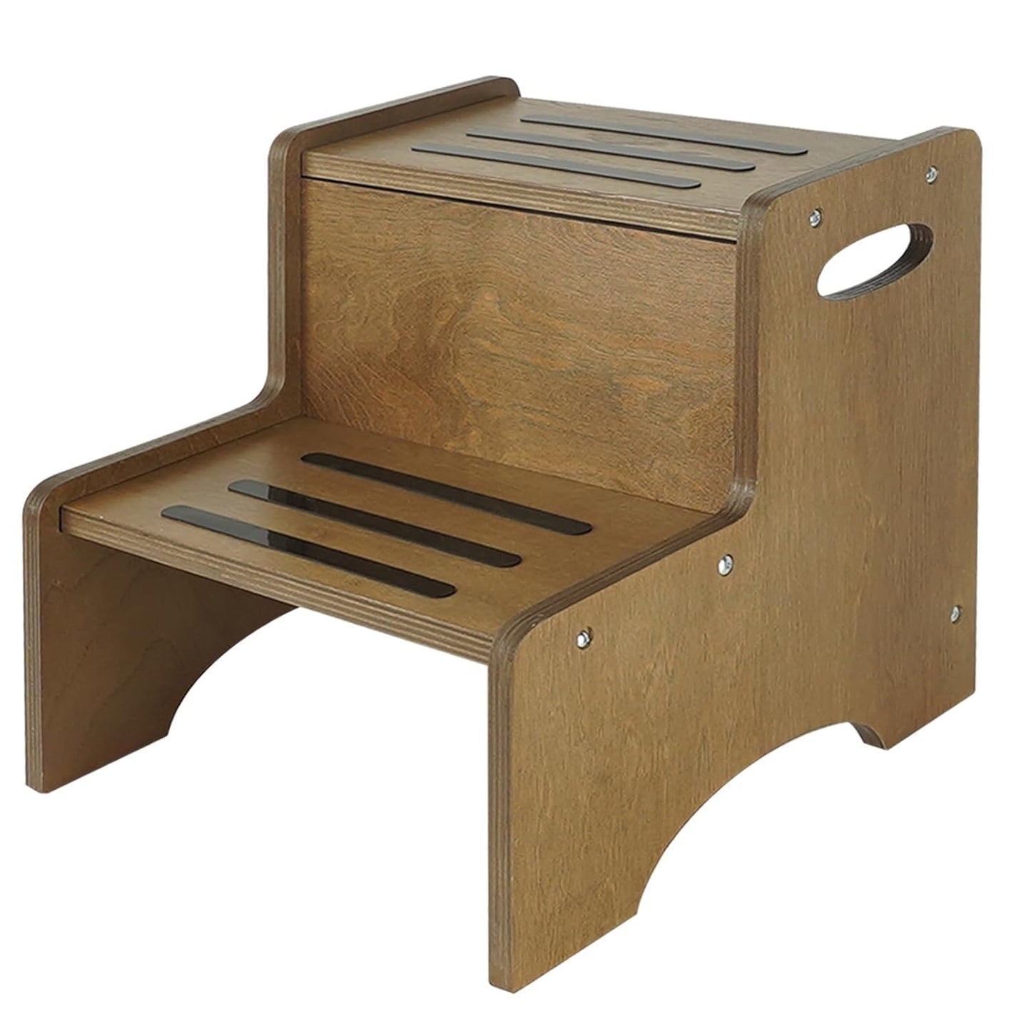 WOOD CITY Toddler Step Stool for Kids, Wooden Brown Two Step Children's Stool with Handles, Bonus Non-Slip Pads for Safety, Bathroom Potty Stool & Kitchen Step Stools Dual Height
