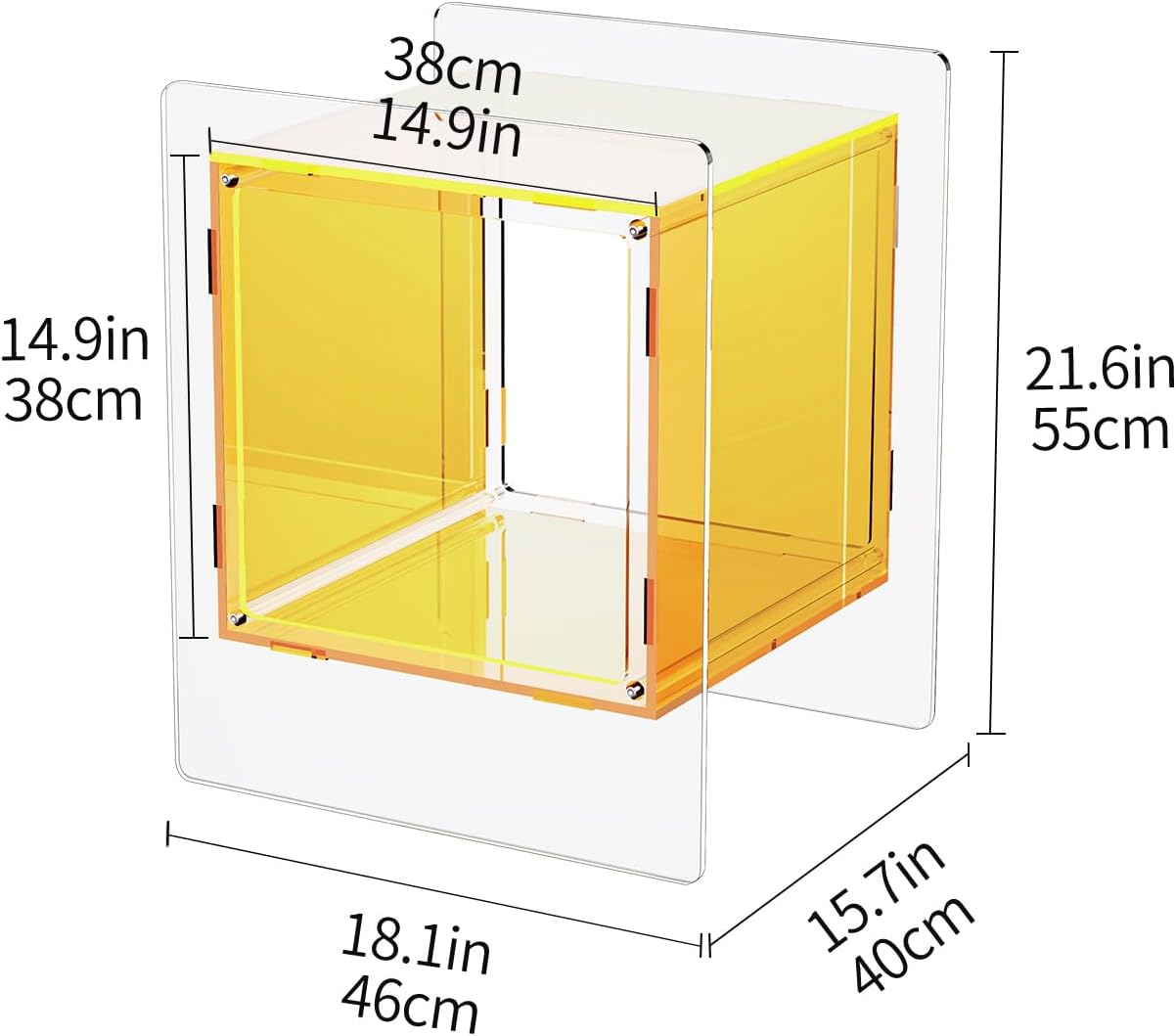 Acrylic Nightstand Colorful Bedside Table with Open Storage Shelf,Clear Side Table for Living Room (1, Yellow)