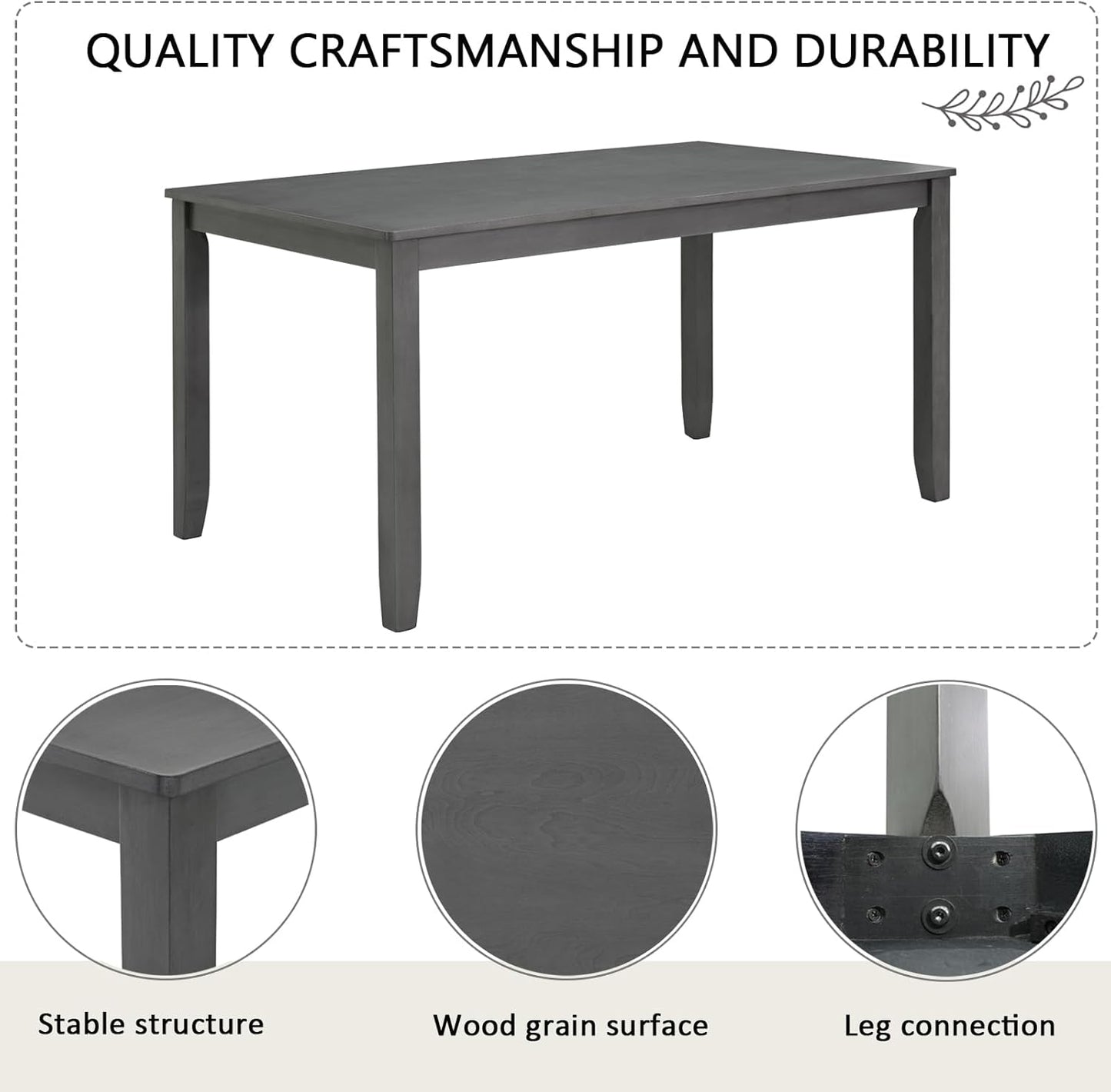 Ball & Cast 6 Piece Dining Table Set with 4 Upholstered Chairs & 1 Bench,Farmhouse Wooden Living Room Furniture for 6 W/ 58.5" Rectangle Kitchen Desk,for Restaurant,Home Bistro,Dining Room,Gray