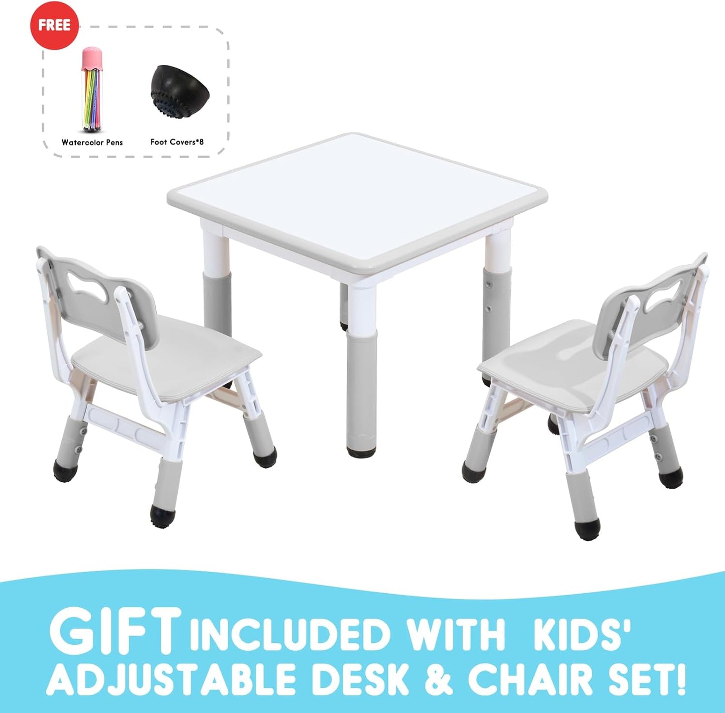 Kids Table & Chair Set with Adjustable Toddler-Safe Non-Slip Legs, Activity & Graffiti-Proof Desktop Ages 3-12