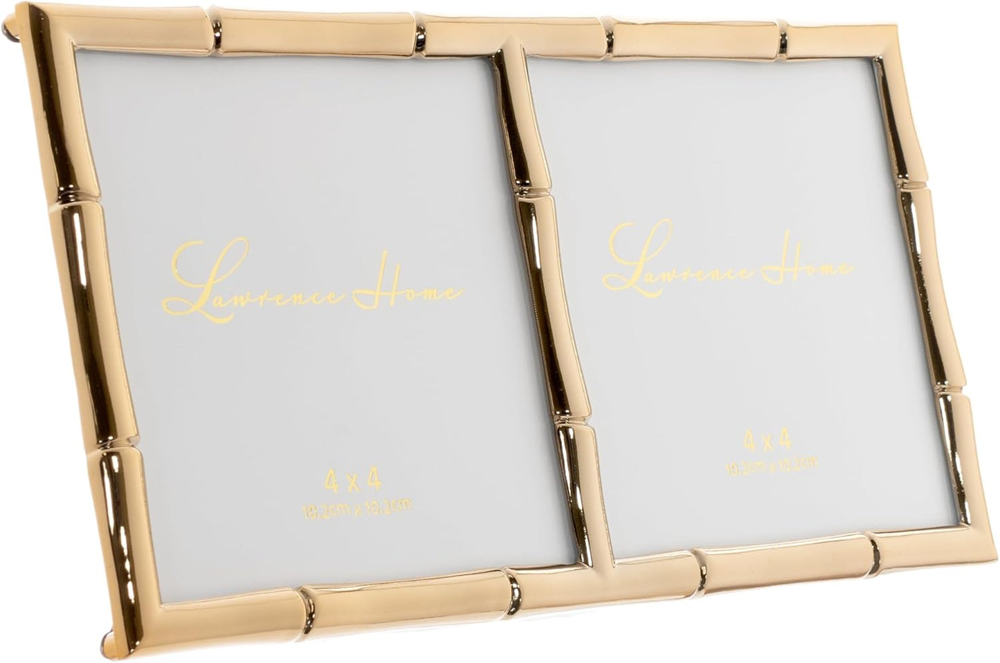 Lawrence Frames 4x4 Double Gold Metal Picture Frame with Bamboo Design