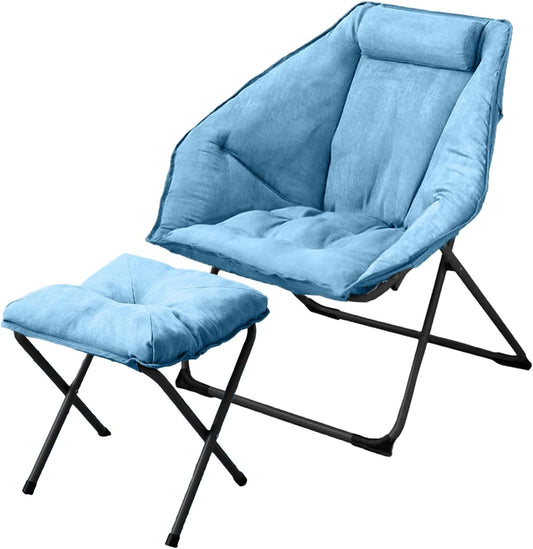 Hexagon Foldable Living Room Chair, Saucer Chair for Adults, Comfy Bedroom Lounge Chair, Moon Chair, Lazy Folding Chair for Dorm Rooms(Ottoman-Blue)