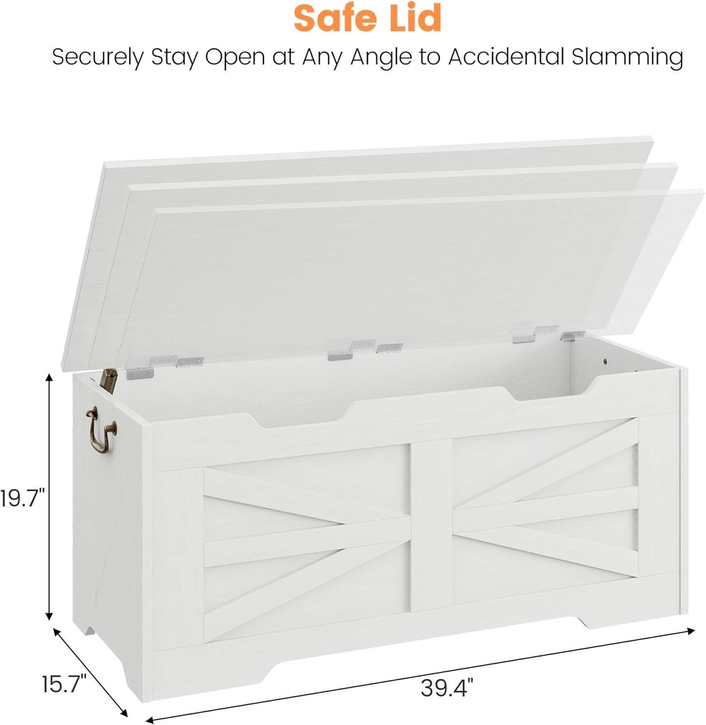 GarveeHome 39.4" Storage Chest, Toy Chest With Lids, Entryway Storage Bench with Safety Hinge, Wooden Storage Trunk, Supports 350 Lb, for Living Room, Bedroom,White