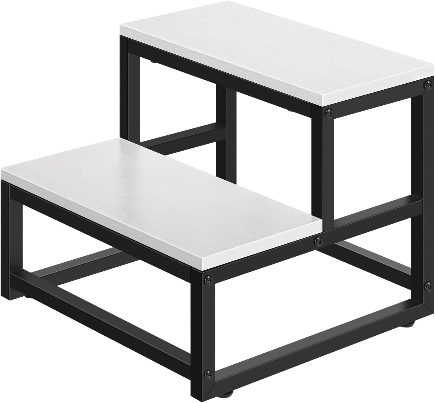 Wood and Metal 2 Step Stool for Adults & Kids – Heavy Duty Rustic Step Stools, 500 Lbs Capacity Non-Slip Stepping Stool for High Beds, Kitchen, Bathroom, Closet, Durable Foot Stool for Home Use,White