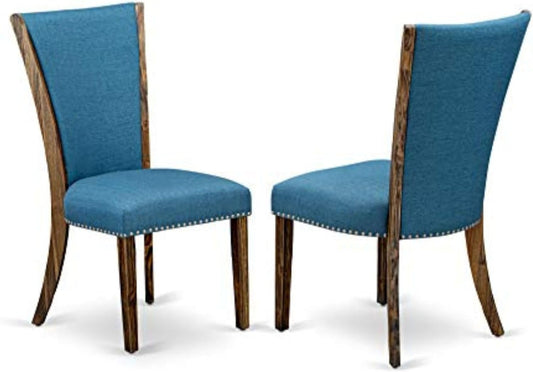 East West Furniture VEP7T21 Verona Parson Kitchen Chairs - Nailhead Trim Blue Color Linen Fabric Upholstered Dining Chairs, Set of 2, Jacobean