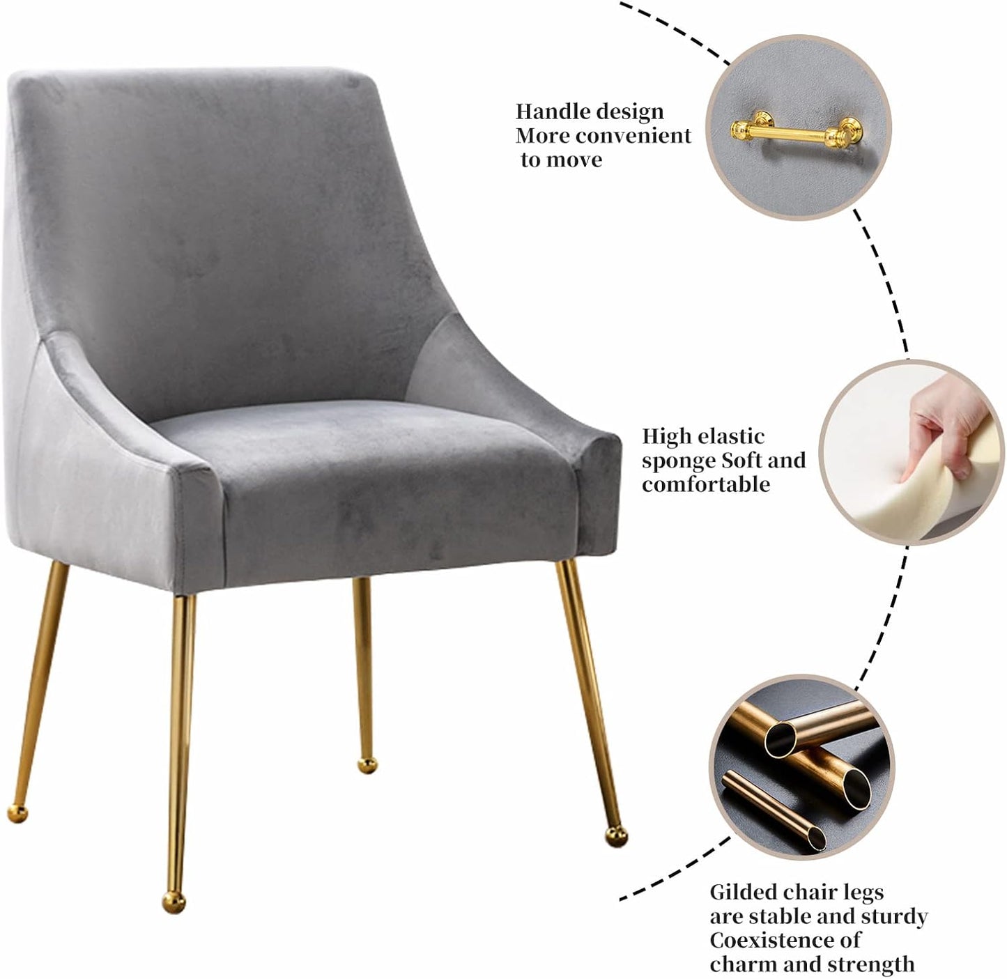 Velvet Dining Chairs, Furniture Collection Modern Contemporary Upholstered with Polished Gold Metal Legs, Set of 6(Light Grey)