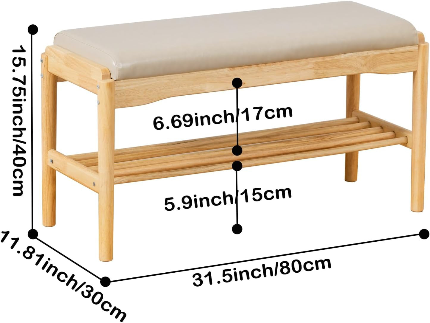 Shoe Bench, Entryway Bench, Wood 2-Tier Shoe Rack with Cushion Padded Seat Shoe Organizer (31.5",Beige+Nature)