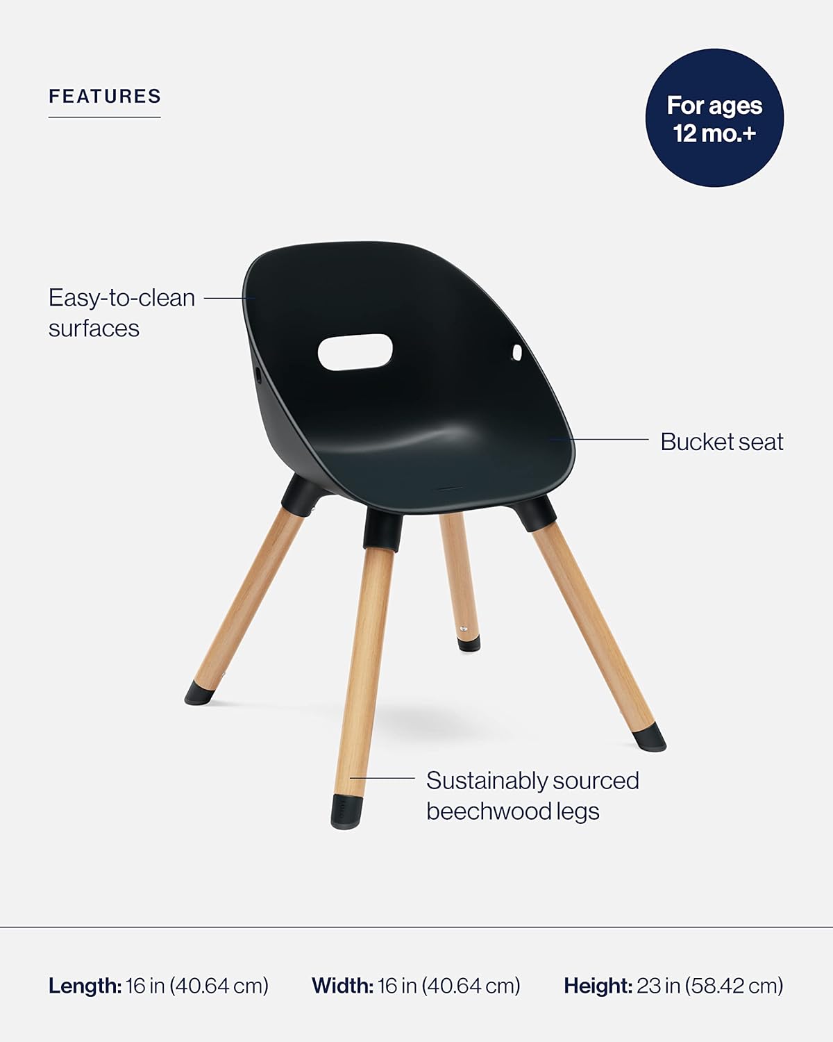 Lalo The Play Chair, Wooden and Non-Toxic Plastic Kids and Toddler Chair - Sturdy Bucket Seat and Easy to Clean Kids Chair with up to 200 lb. Weight Capacity, Set of 2 - Licorice