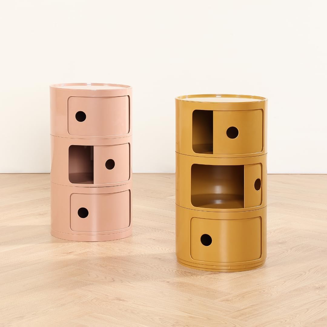 COZYMATIC 3 Tier Round Nightstand with Storage, Modern Style Side Table, Small Cupboard Cabinet with 3 Drawers for Living Room, Bedroom, Bathroom, Narrow Space, Yellow, Pink (Yellow)