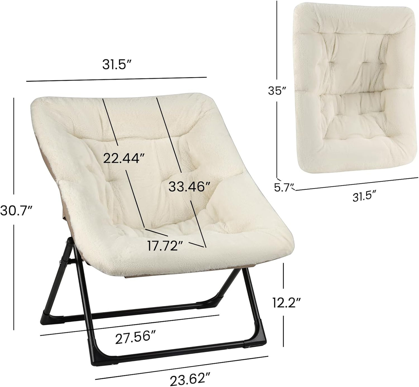 Comfy Saucer Chair for Adults, Soft Faux Fur Bedroom Chair, Accent Dorm Chairs, Flexible Living Room Reading Chairs, Oversized Folding Lounge Seat for Teens, X-Large, Beige