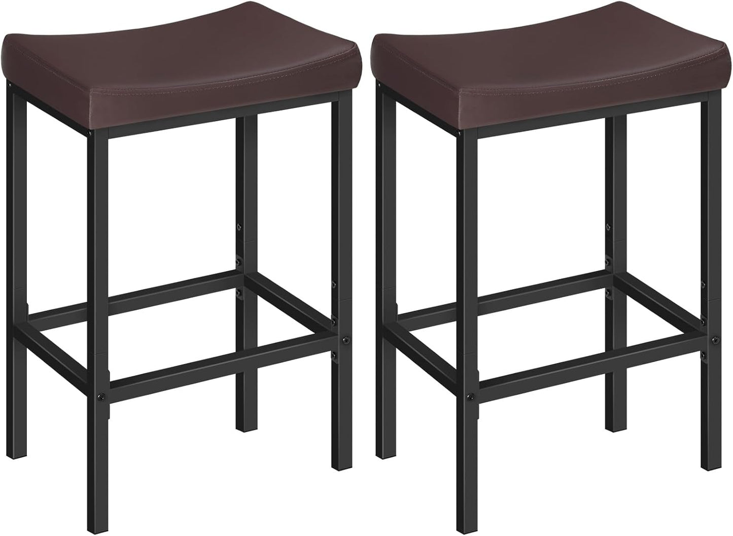HOOBRO Bar Chairs, Set of 2 Counter Height Saddle Stools with Curved Surface, 24.8 Inches, 2.4" Thick Upholstery, for Kitchen and Dining Room, Brown and Black BC10BY01