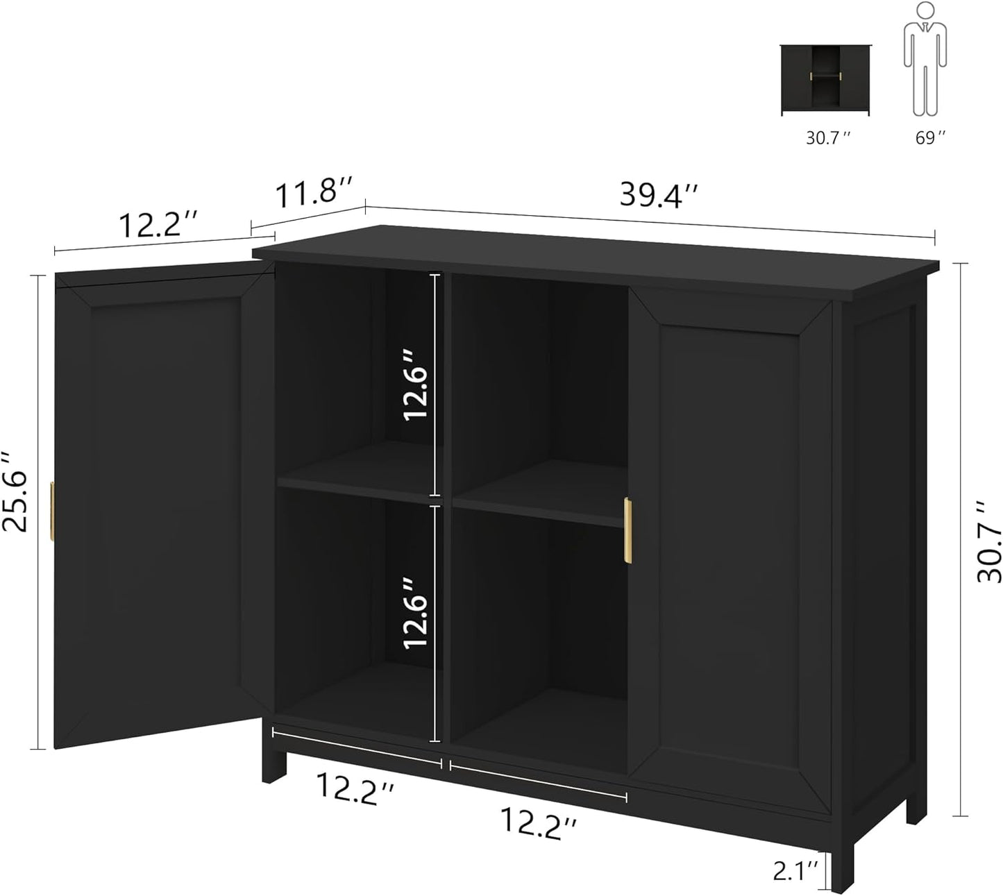 TaoHFE Black Buffet Cabinet,Modern Narrow Sideboard Buffet Cabinet Wooden Side Table with Storage,Black Accent Cabinets for Living Room