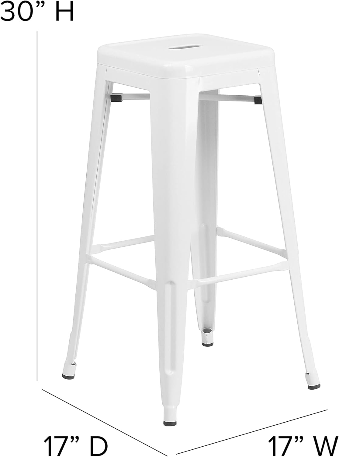 Flash Furniture Lily 4 Pack Commercial Grade 30" High Backless White Metal Indoor-Outdoor Barstool with Square Seat
