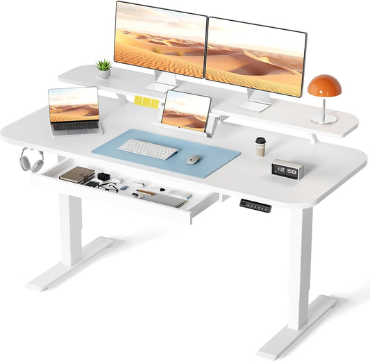 COMHOMA Electric Standing Desk with Drawers, 48 x 24'' Sit Stand up Desk with Monitor Stand, Laptop Stand, Height Adjustable Ergonomic Home Office Computer Desk with Memory Preset Controller