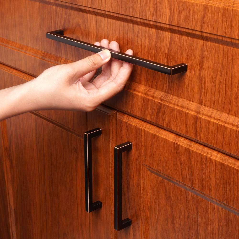 KOOFIZO Solid Square Bar Cabinet Handle - Oil Rubbed Bronze Furniture Pull, 10 Inch/256mm Screwhole Distance, 1-Piece for Kitchen Cupboard Door, Bedroom Dresser Drawer, Bathroom Wardrobe Hardware