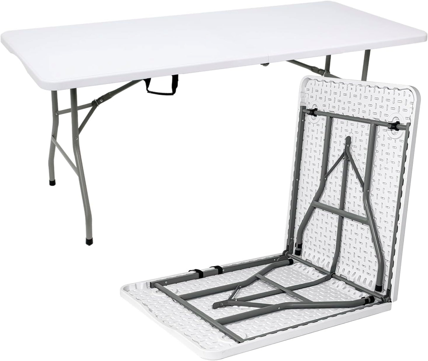 2 PCS 70.8" W X 29" D X 29" H - 6 ft White Folding Table White Portable Heavy Duty Plastic Fold-in-Half Utility Foldable Table for Camp，Picnic & Party