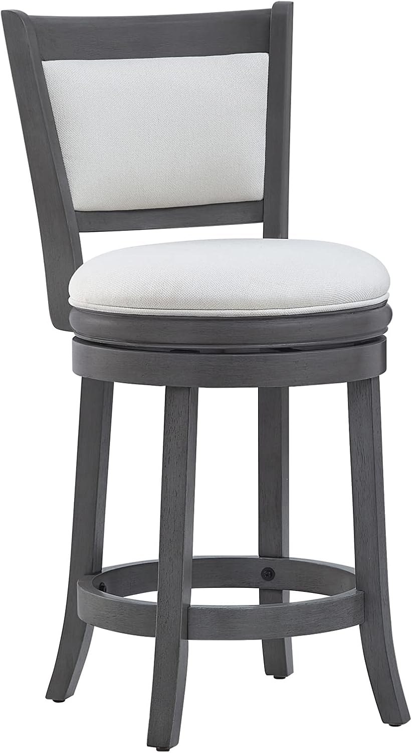 Ball & Cast Upholstered Swivel Counter Stools Kitchen Bar Stools 24" Seat Height Wooden Stool Chair, Cream White Set of 1