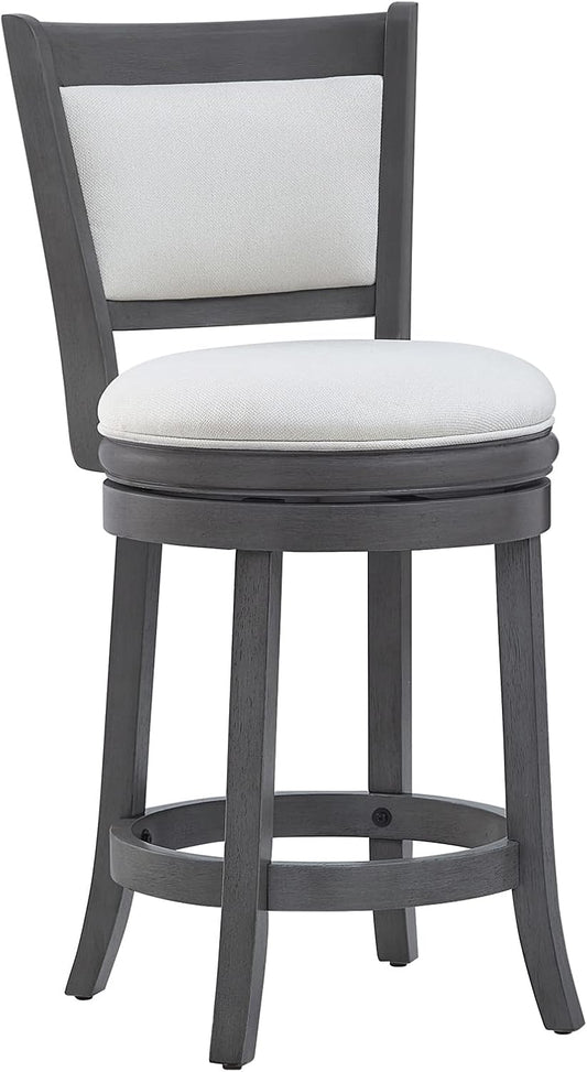 Ball & Cast Upholstered Swivel Counter Stools Kitchen Bar Stools 24" Seat Height Wooden Stool Chair, Cream White Set of 1