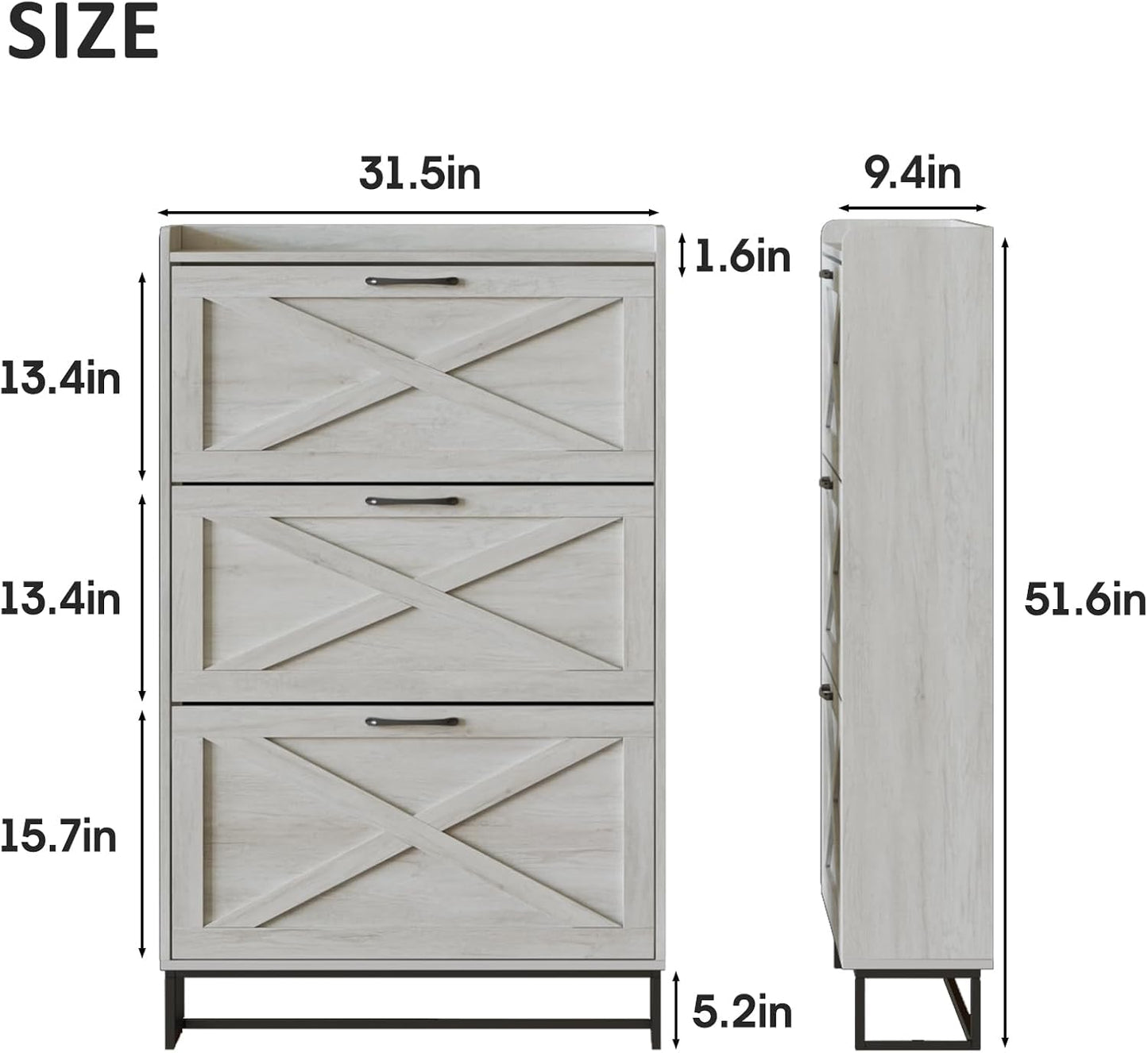 Maupvit Shoe Storage Cabinet with 3 Flip Drawers, Freestanding Organizer with Metal Legs for Entryway, Narrow Shoe Rack Cabinet, Beige