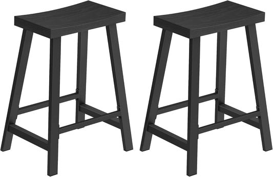 VASAGLE Bar Stools, Set of 2 Bar Chairs, Kitchen Breakfast Bar Stools with Footrest, 23.6 Inches High, Industrial in Living Room, Party Room, Black ULBC074B56