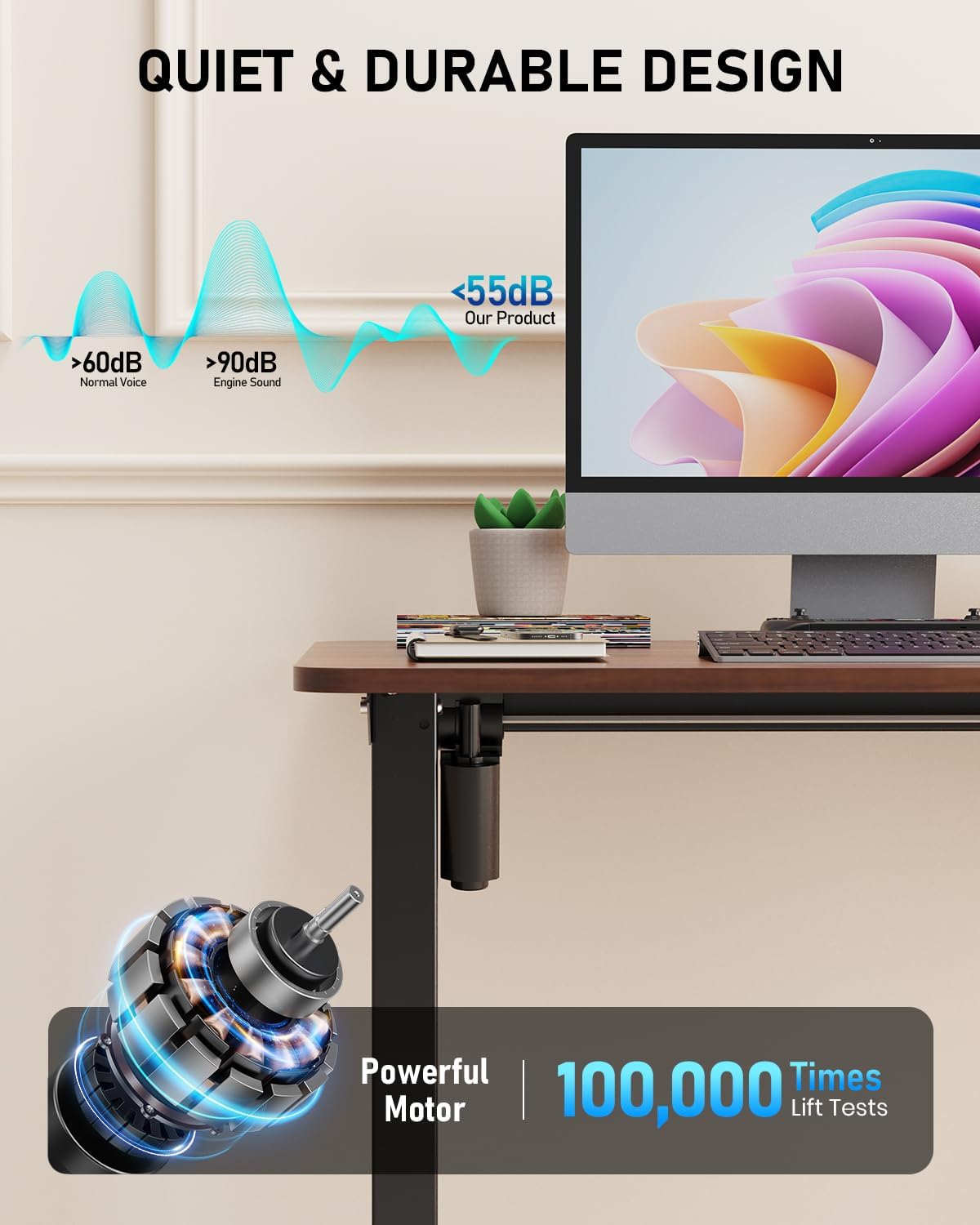 Electric Standing Desk, Large Height Adjustable Stand up Desk, 48 x 24 Inches Sit Stand Home Office Desk, with Splice Board, Black Frame/Walnut Top