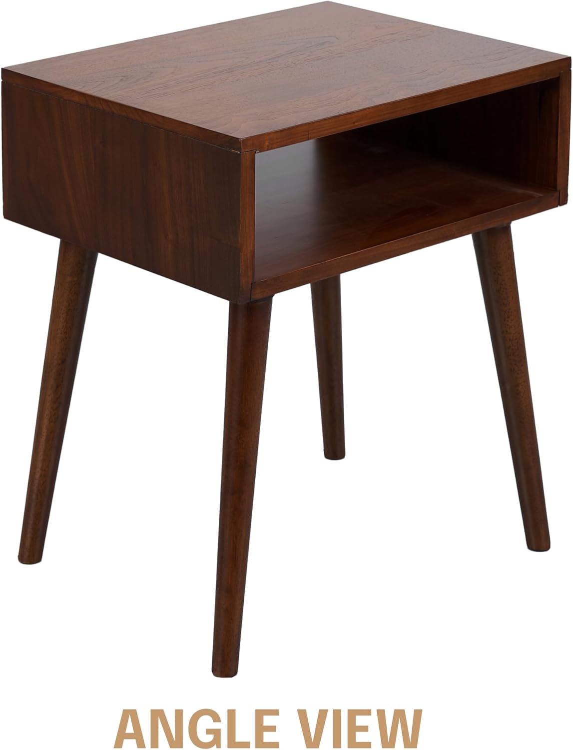 NTC Zoe Solid Wood Nightstand, Mid Century Modern Side Table Bedroom, Bedside Furniture, Night Stand, End Table, Easy Assembly - Dark Walnut