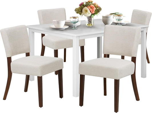 COLAMY 60 Inch Rectangular Kitchen Dining Table for 4, Modern Farmhouse Dining Table Set for 4, Wood Dining Table and Kitchen Dining Chairs for Dining Room, Restaurant, White/Beige