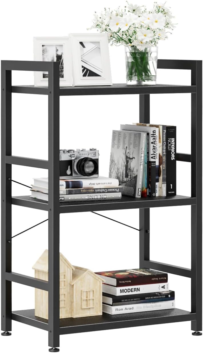 NUMENN 3 Tier Slim Bookshelf, Bookcase Shelf Storage Organizer, Modern Book Shelf for Bedroom, Living Room and Home Office, Black