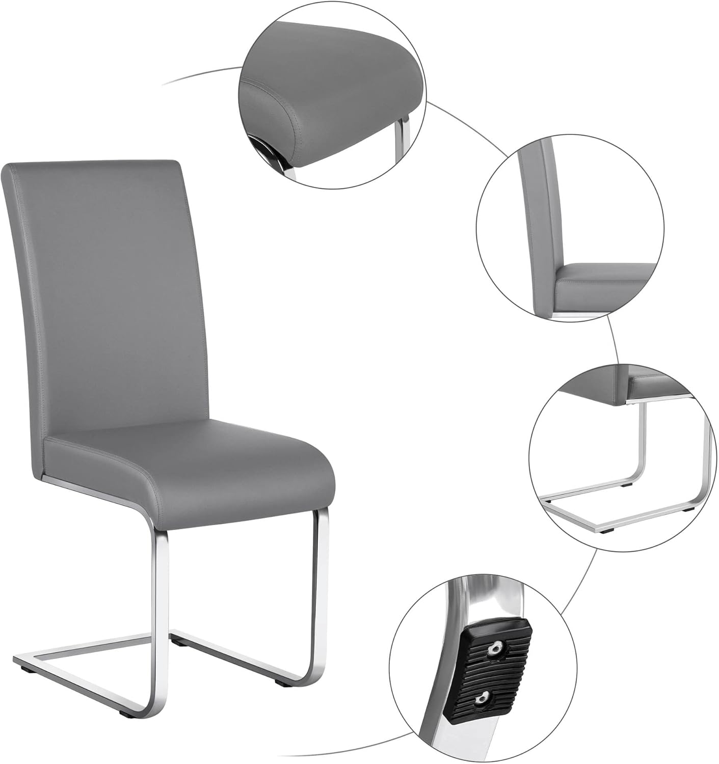 Yaheetech Dining Chairs Set of 2 Modern Faux Leather Upholstered Dining Room Chairs with High Back and Metal Chrome Legs for Kitchen/Living Room/Restaurant, Light Gray