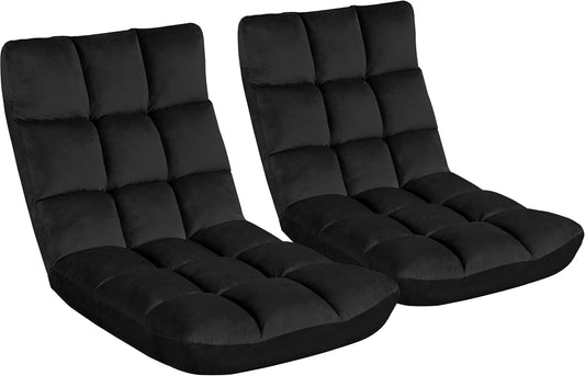 Yaheetech Floor Chair, Meditation Chair with Back Support Gaming Floor Lounger with 14 Adjustable Position for Adult, Black, 2pcs
