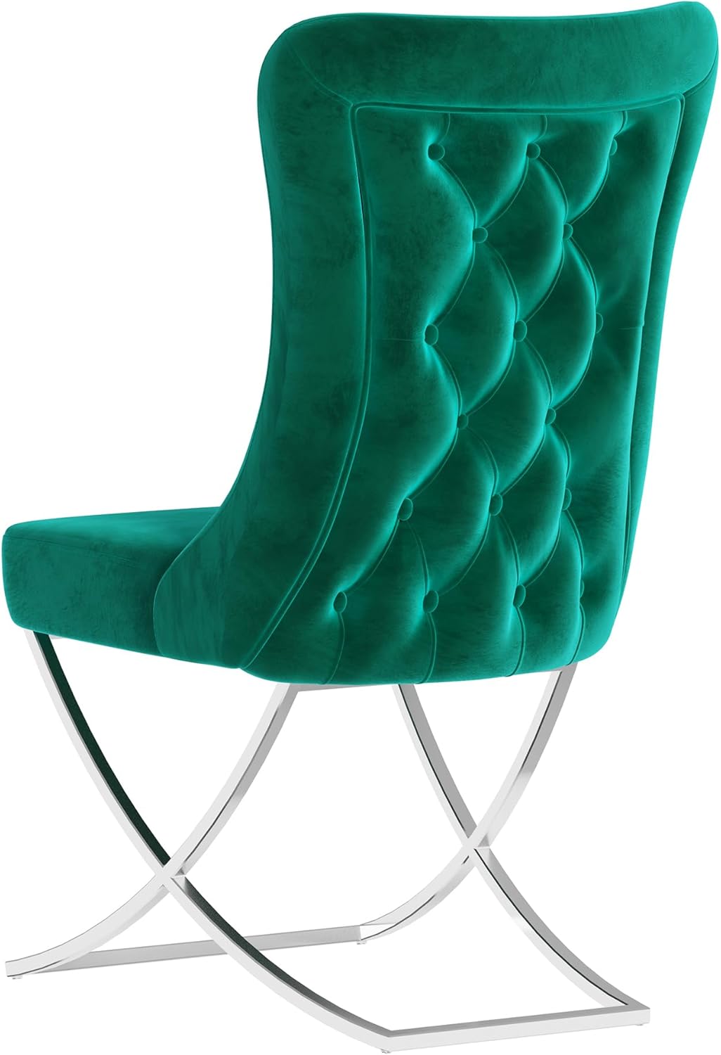 Ottomanson Royal Dining Chairs Set of 8 – Upholstered Tufted Microfiber, Assembled, Silver Metal Legs, Beech Wood Frame, 350 lb Capacity, Green