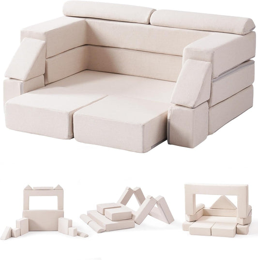 ROBUD Kids Couch, Beige Modular Kids Play Couch, DIY-Style & Washable Toddler Sofa for Playroom, Bedroom, Nursery, WG411