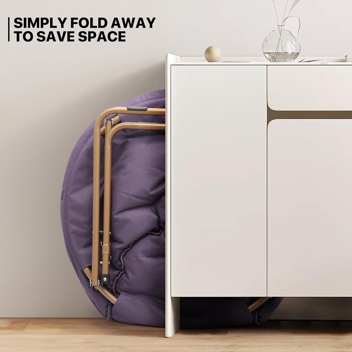 MoNiBloom Round Folding Faux Fur Saucer Chair for Bedroom Living Room Dorm Foldable Metal Frame Oversized Large Comfy Furry Padded Soft Cozy Moon Chair with Footrest Ottoman for Adults (Purple)