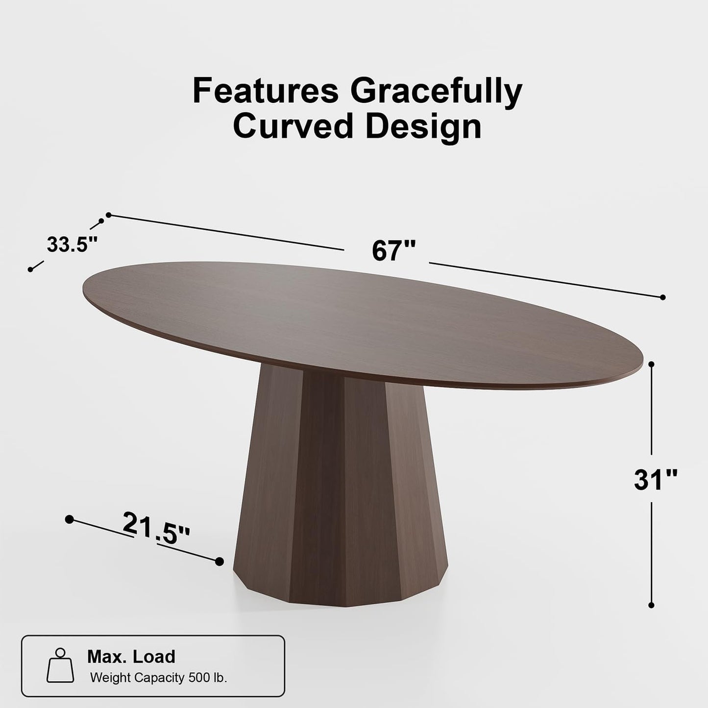Casaphoria 67" Oval Dining Table, Modern Wood Kitchen Table with Cone Shaped Strip Polygonal Base for Living Room & Dining Room, Easy Assembly Farmhouse Furniture for 4-6, Walnut