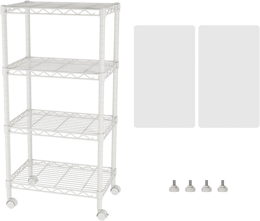 SINGAYE 4 Small Shelves Storage Shelf Wire Shelving Unit Metal Shelf Adjustable Organizers Storage Shelving with Wheels for Bathroom Laundry Room Kitchen Pantry