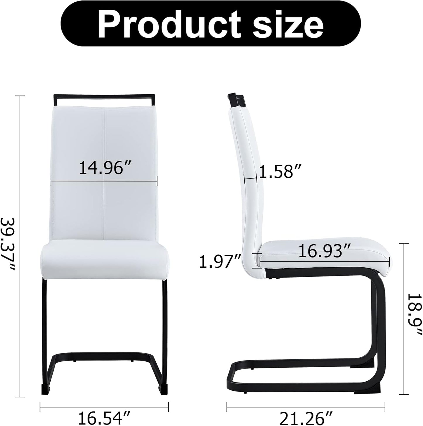 Dining Chairs Set of 8, Black Faux Leather with Metal Frame, Modern Kitchen Chairs with Padded Seat High Back for Dining Room, Kitchen, Living Room