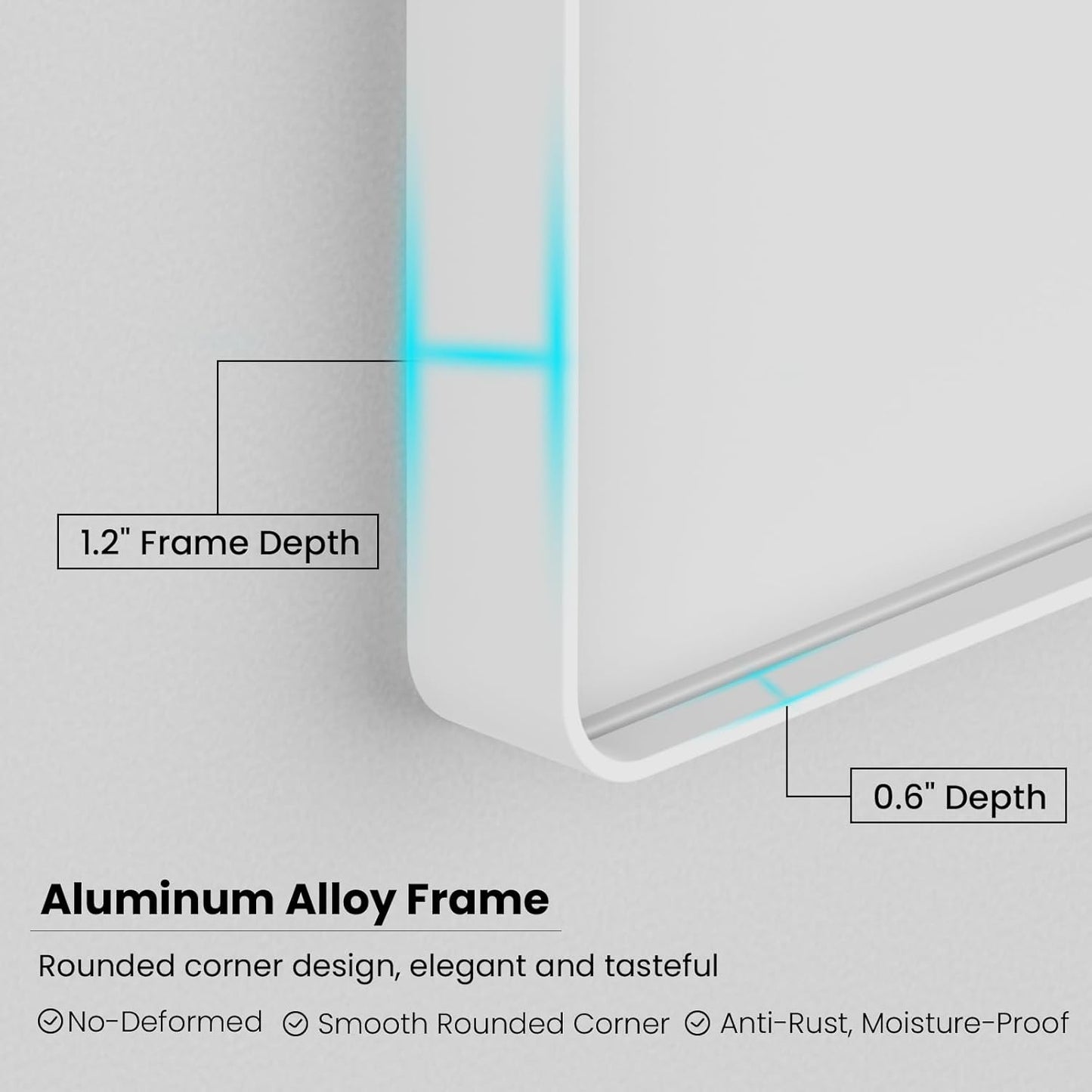 White Bathroom Mirror 48x30 Inch, White Metal Framed Bathroom Mirror for Wall, Rounded Rectangle Matte Bathroom Vanity Mirror, Tempered Glass, Anti-Rust, Horizontal/Vertical