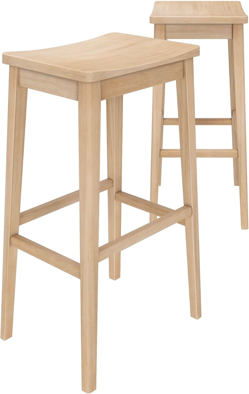 Plank+Beam Smythe Bar Stool, 30", Set of 2, Sturdy Wood Modern Kitchen Bar Height Stool, Saddle Seat Backless Counter Chair, Metal Footrest, Blonde
