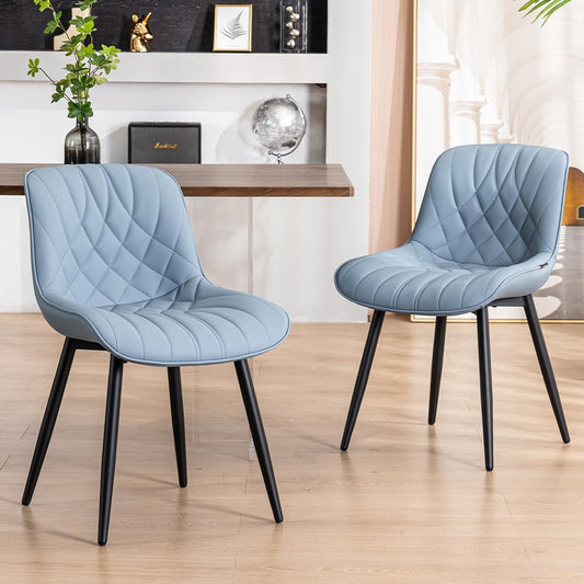 YOUNUOKE Dining Chairs Set of 2 Mid Century Modern Kitchen Chair Comfortable Upholstered Faux Leather Dinner Chairs for Kitchen Dining Room, Blue