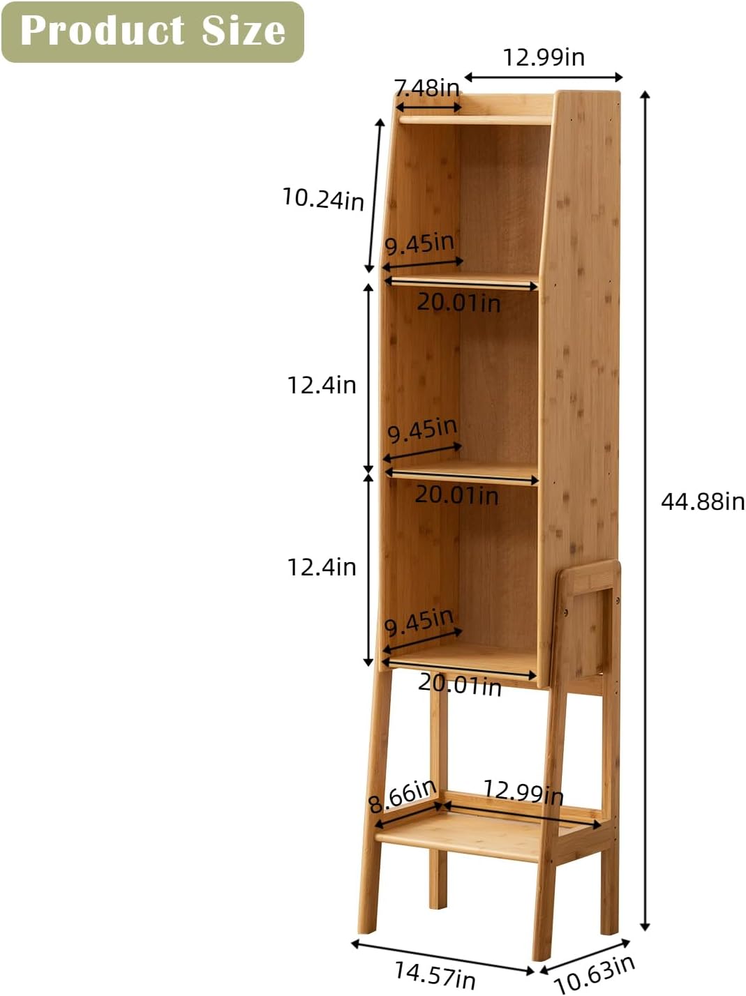 4 Tier Bamboo Bookcase, Classical Modern Bookshelf, Dispaly Shelves, Bamboo Wood Organizer Book Shelf for Living Room Home Office-Natural, Large