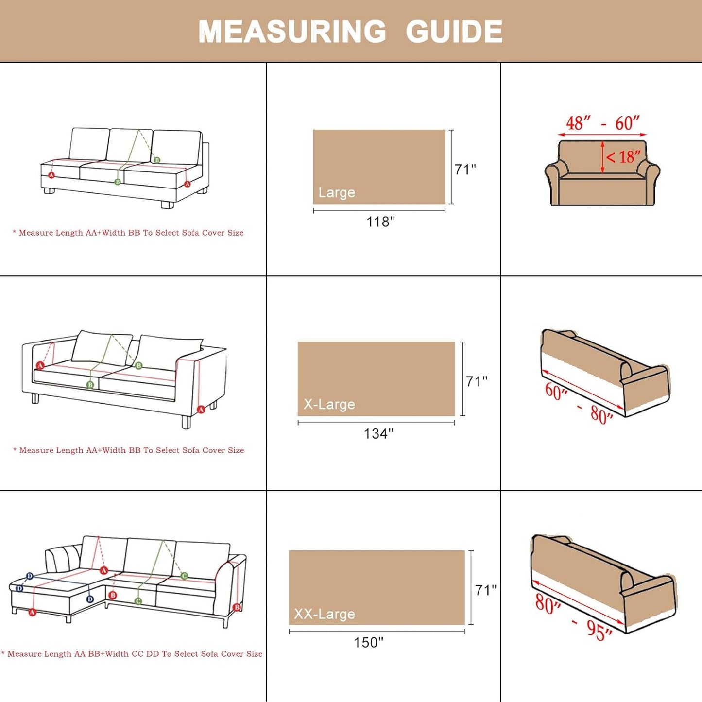 STACYPIK Boho Sofa Cover, Dog Couch Cover for Sofa, Non-Slip Khaki Sofa Cover for L Shaped, Furniture Protector for 3 Cushion Couch, Multi-Use Sectional Couch Cover, Multi-Use Sofa Silpcover-71X150IN