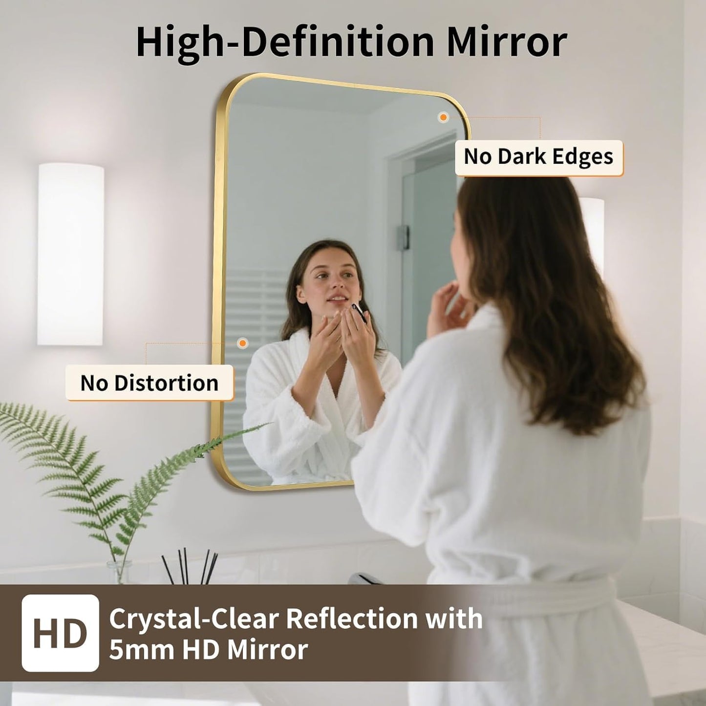 Gold Bathroom Mirror, 22x30 Inch Aluminum Frame Rectangle Mirror, Anti-Rust, Tempered Glass, Wall Mirror for Over Sink, Vanity, Bedroom, Entryway, Horizontal/Vertical