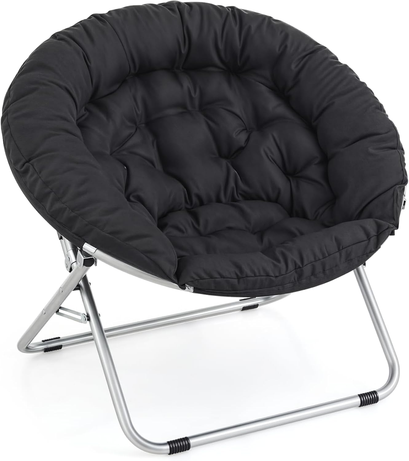 MoNiBloom Round Folding Saucer Chair for Bedroom Living Room Dorm Foldable Metal Frame Comfy Soft Lounge Lazy Cozy Moon Chair for Teens (Black)