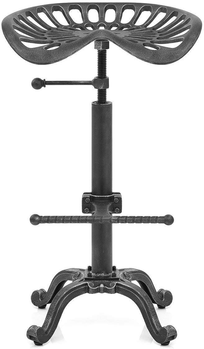 Diwhy Rustic Industrial Farmhouse Tractor Seat Adjustable Bar Stool Industrial bar Chair (Silver, Cast Iron)