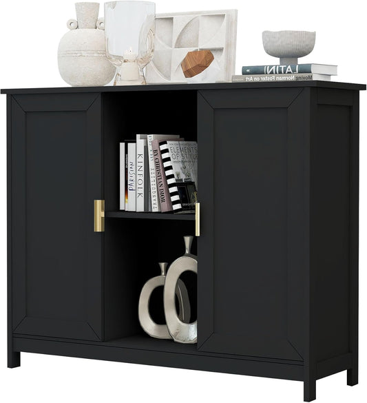 TaoHFE Black Buffet Cabinet,Modern Narrow Sideboard Buffet Cabinet Wooden Side Table with Storage,Black Accent Cabinets for Living Room